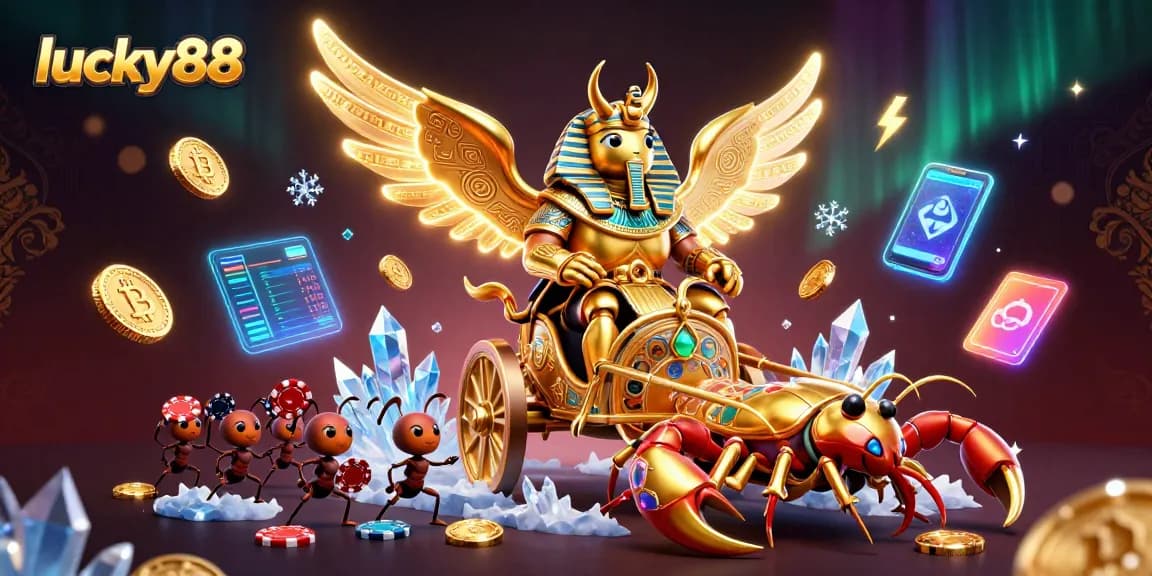 Play and win thrilling games at lucky88, featuring vibrant characters and casino elements.