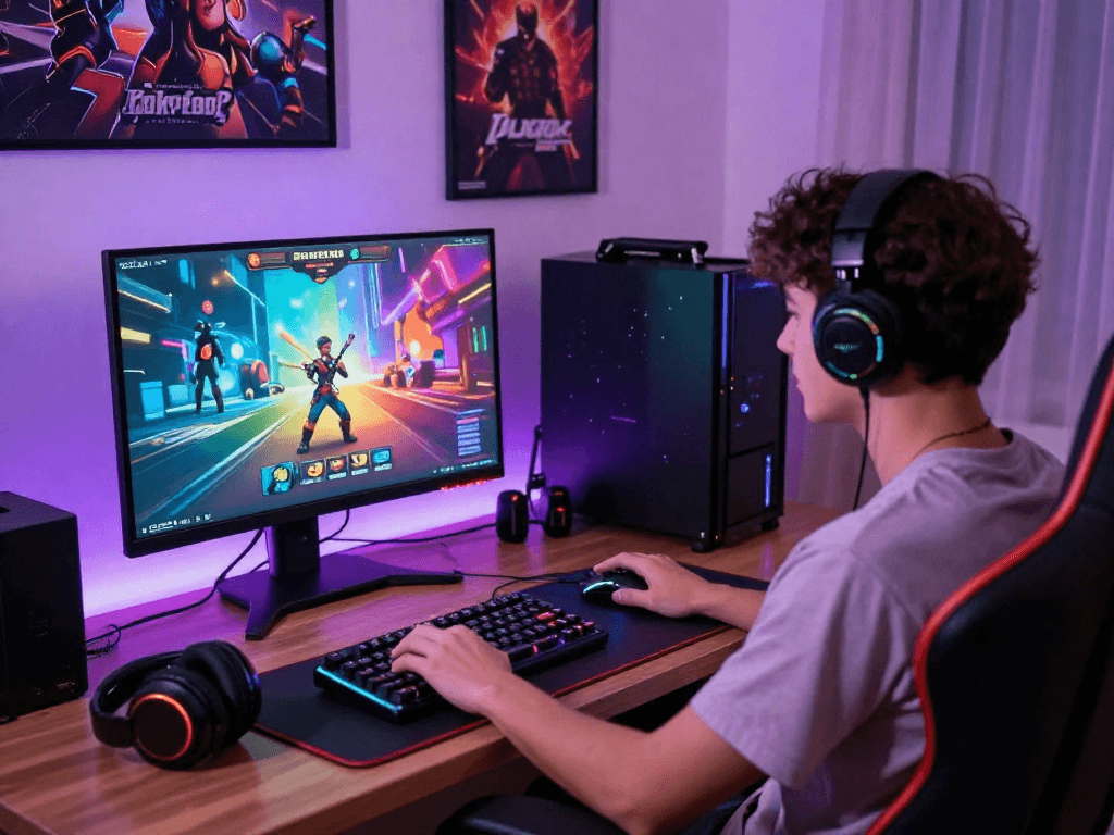 Enjoy immersive free porn game experiences on a vibrant gaming setup.