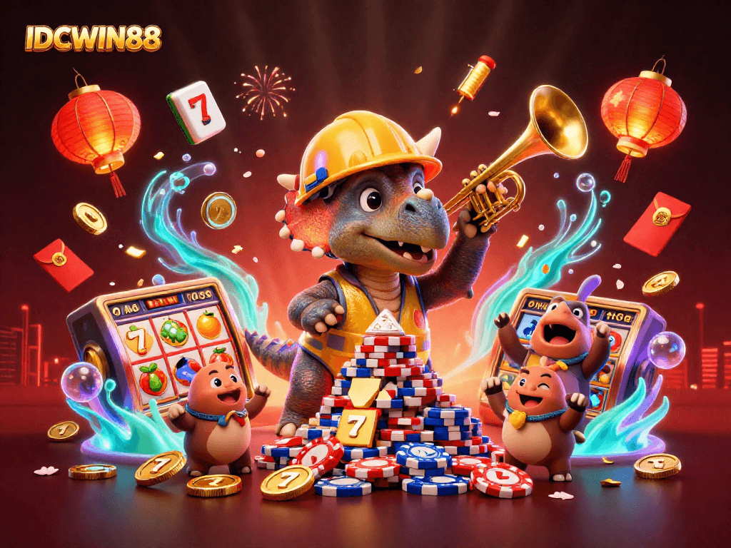 Experience thrilling gameplay with IDCWIN88 as a 3D triceratops builds poker chips!