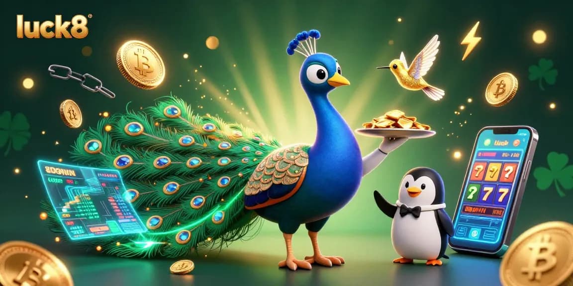 Experience luck8 game excitement with vibrant 3D characters amidst flashy casino elements.