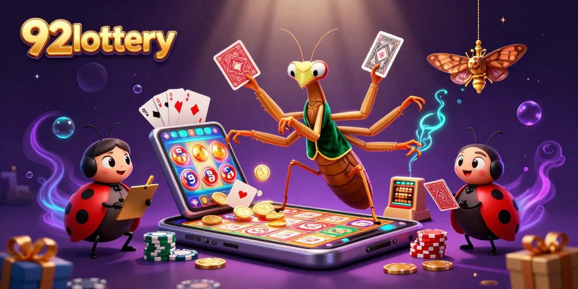 Engage in exciting lottery games at 92lottery with colorful coins, cards, and vibrant visuals.