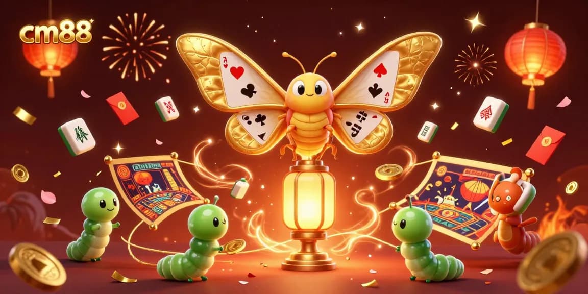 Experience the thrill of cm88 with a vibrant 3D casino scene featuring lucky symbols and festive elements.