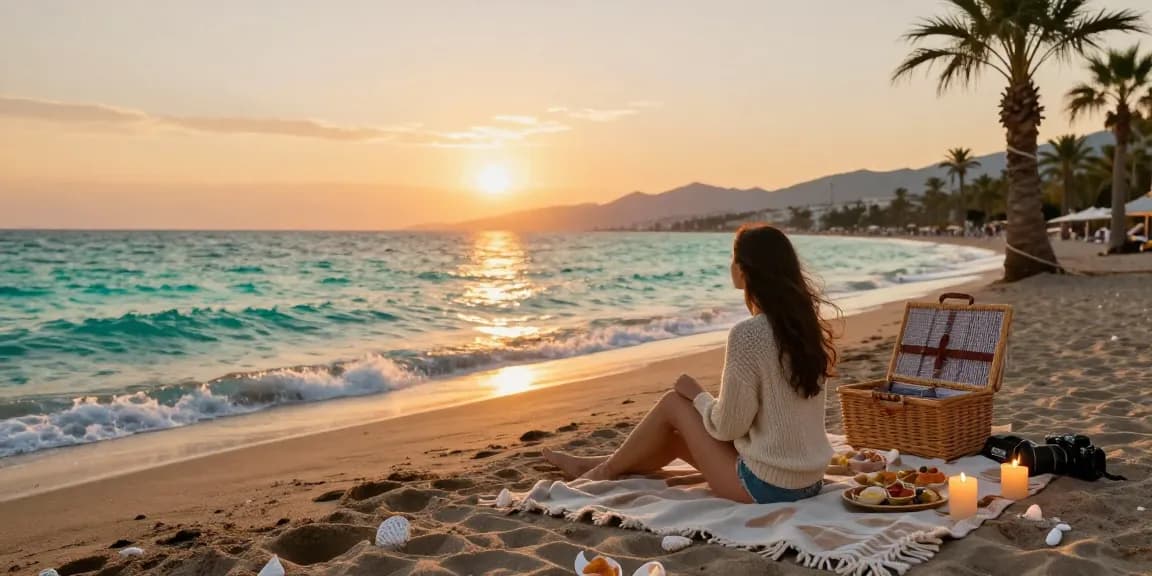 Antalya weather October showcases a traveler relaxing on the beach, enjoying warm weather and stunning views.