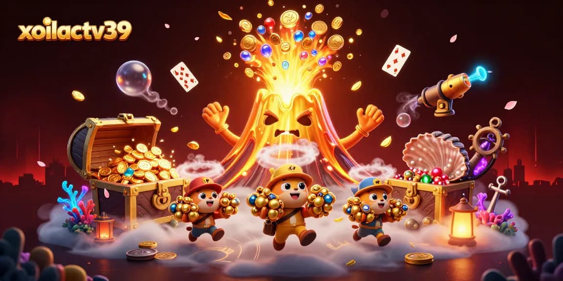 Experience thrilling wins at xoilactv39 with a vibrant illustration of casino elements and treasure.
