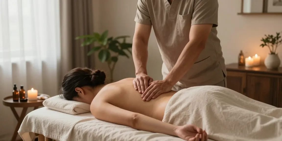 Experience premium 안양출장안마 in a serene home setting with a massage therapist and client.