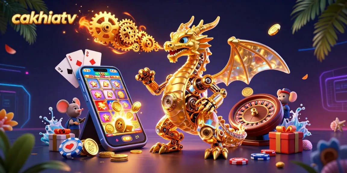 CakhiaTV enhances gameplay with vibrant slots and dynamic casino elements depicting thrilling action.