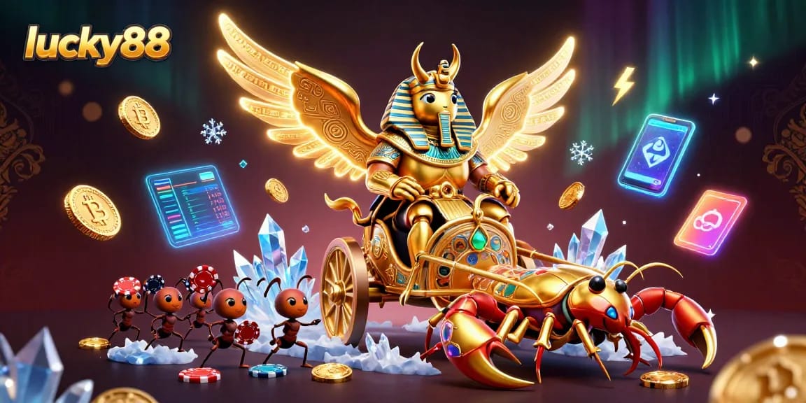 Play and win thrilling games at lucky88, featuring vibrant characters and casino elements.