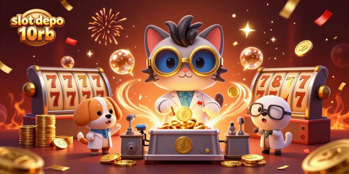 Experience slot depo 10rb with dynamic casino action in a vibrant 3D illustration.