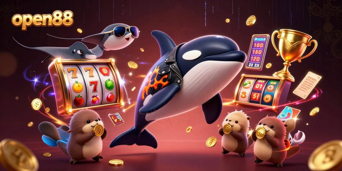 Join open88 for exciting slot wins in this vibrant 3D casino illustration with engaging characters and elements.