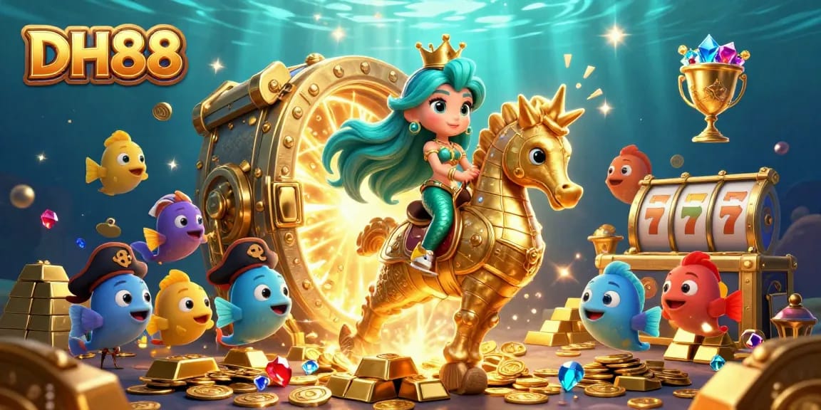 Experience thrilling gameplay at DH88 with the whimsical mermaid and seahorse in a vibrant casino scene.
