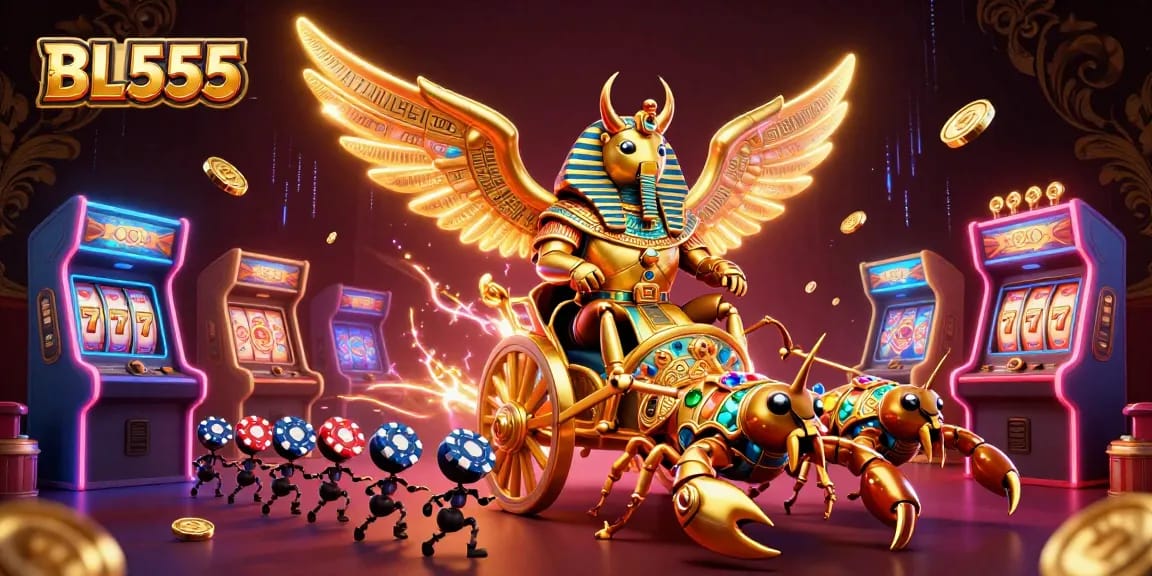 Experience BL555's thrilling gaming with a vibrant 3D casino concept featuring major characters.
