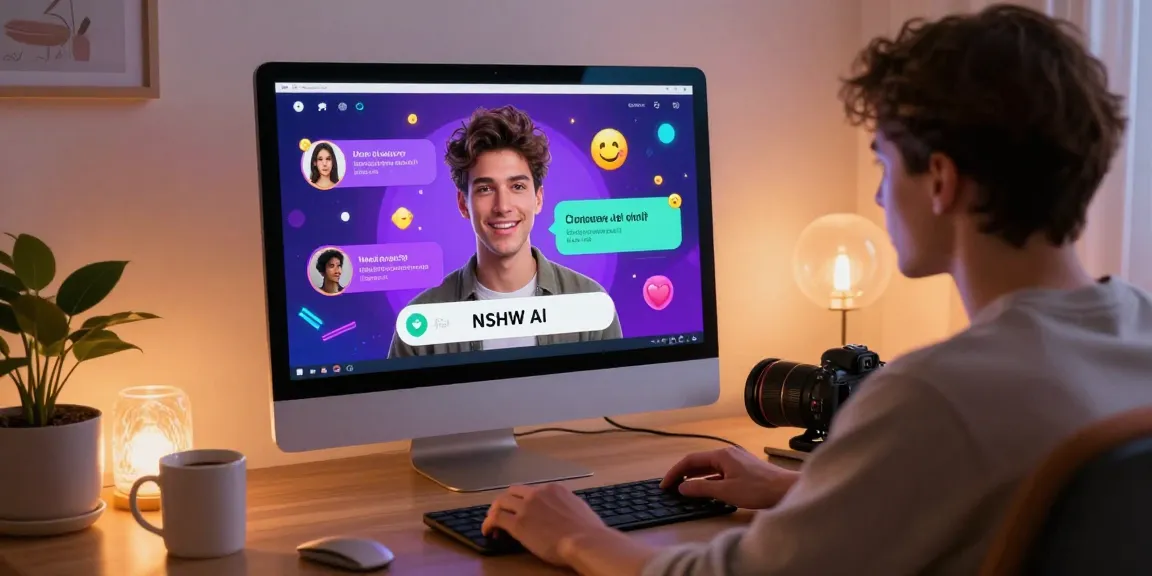 NSFW AI chat interactive experience with vibrant characters in a cozy workspace.