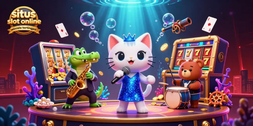 Situs slot online winrate tertinggi showcases colorful characters and dynamic gaming elements.
