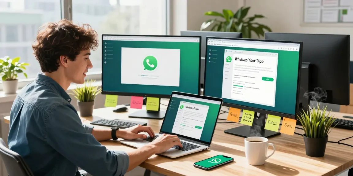 Engaging workspace with WhatsApp下載 interface designs displayed on multiple screens.