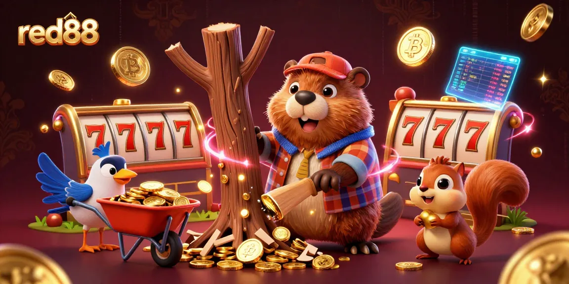 Experience thrilling gaming at red88 with a vibrant scene of characters collecting gold coins in a casino setting.