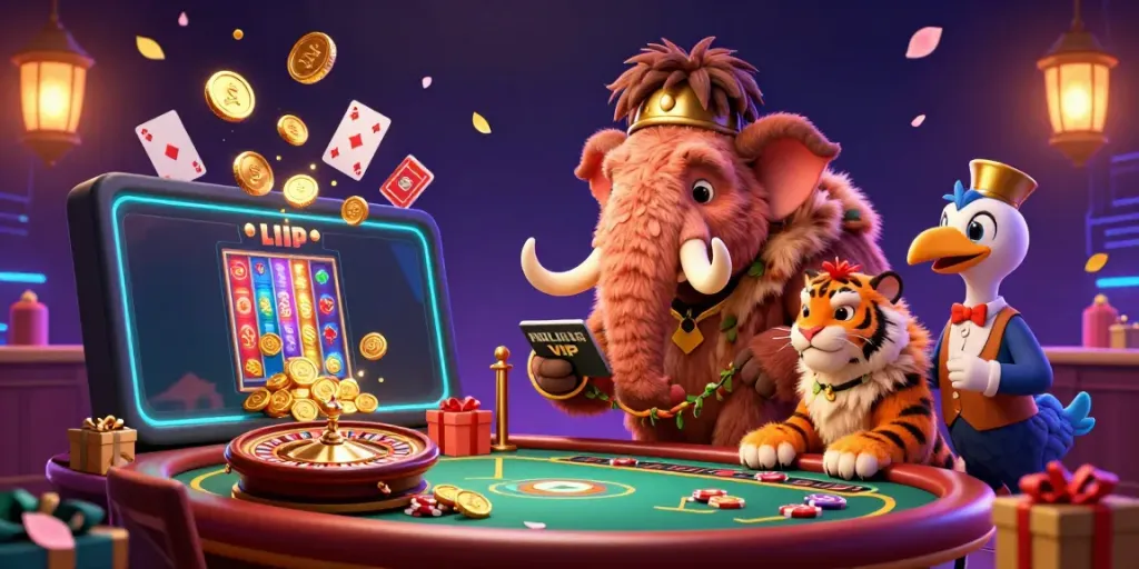 Experience the excitement of login jambitoto with a vibrant online casino scene featuring a woolly mammoth bouncer.
