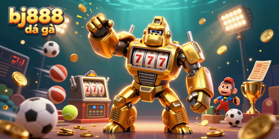 Engage in the thrilling action of bj888 đá gà while enjoying dynamic sports elements and a golden gorilla mech.