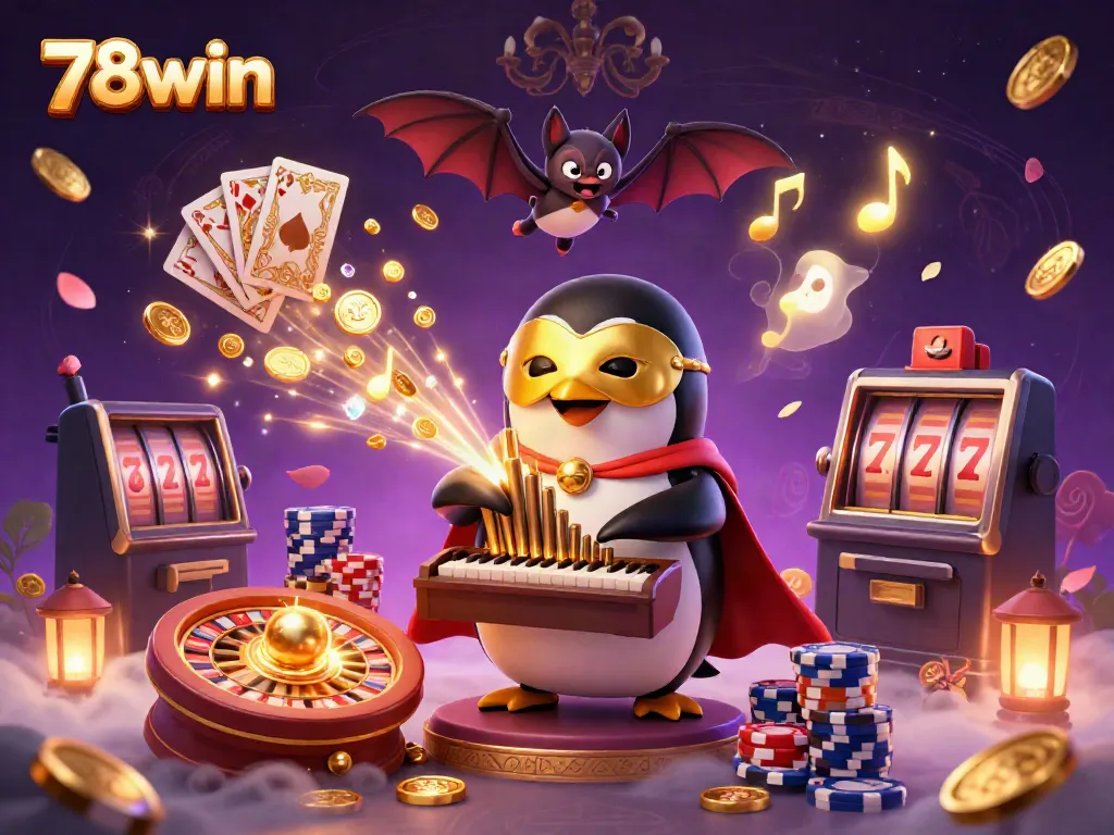 Experience the vibrant casino world of 78win, showcasing distinct characters interacting with dynamic gaming elements.
