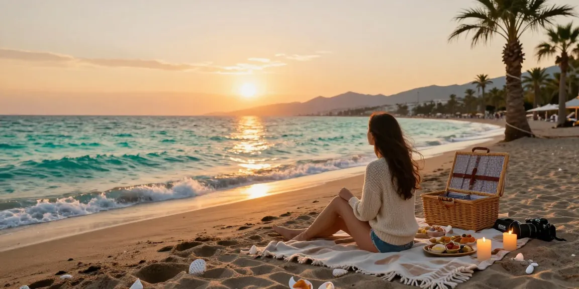 Antalya weather October showcases a traveler relaxing on the beach, enjoying warm weather and stunning views.