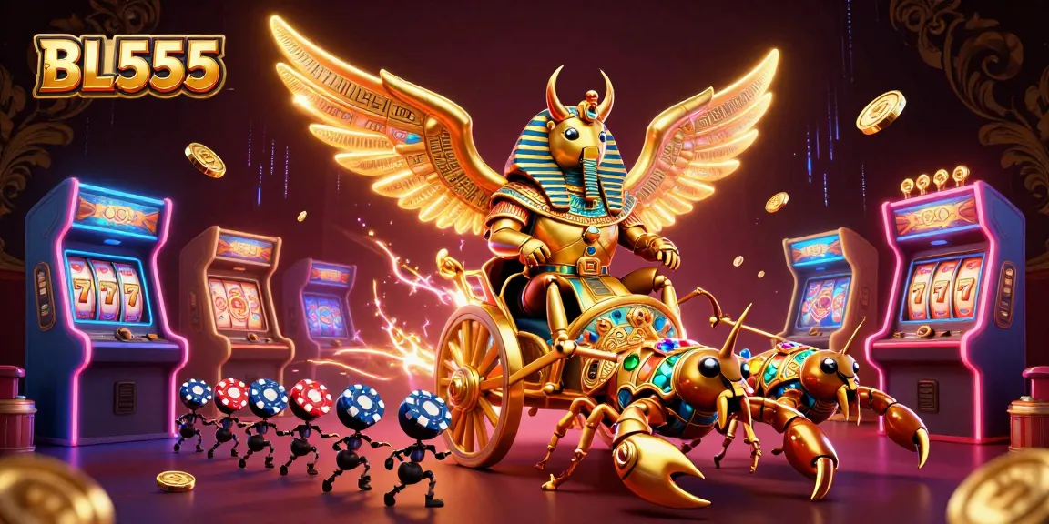 Experience BL555's thrilling gaming with a vibrant 3D casino concept featuring major characters.