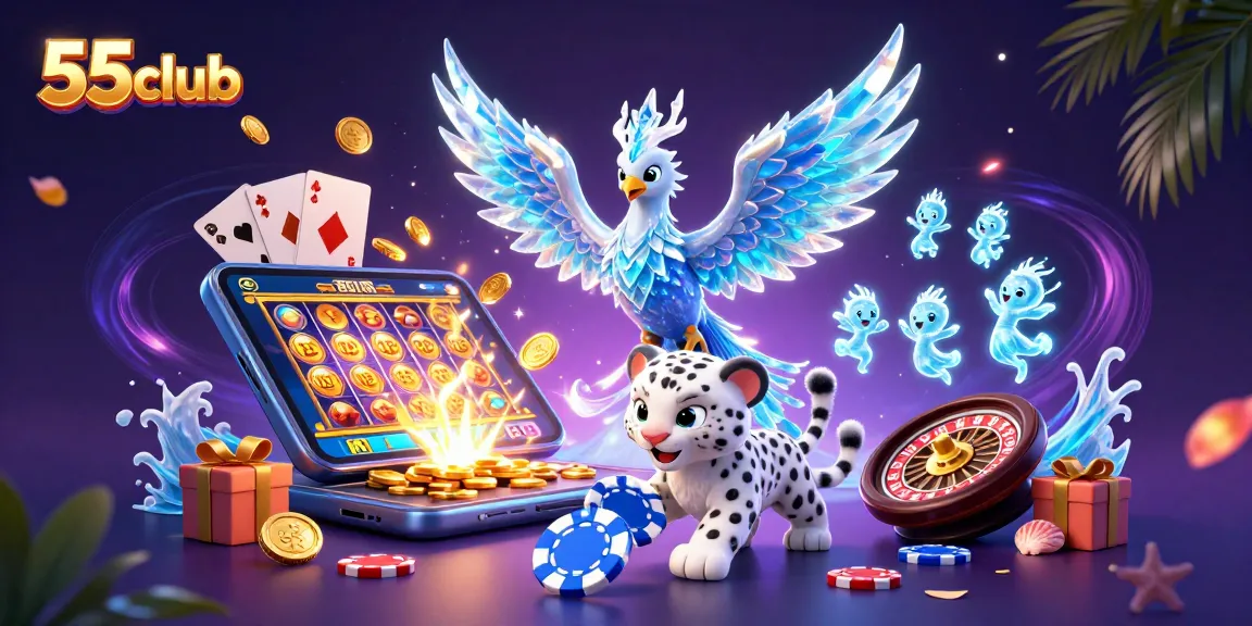 Experience the thrill of 55club with vibrant 3D casino characters and exciting game elements.