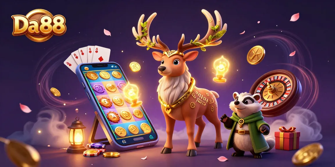 Experience thrilling gameplay at Da 88 with dynamic slot action, cards, and vibrant characters.