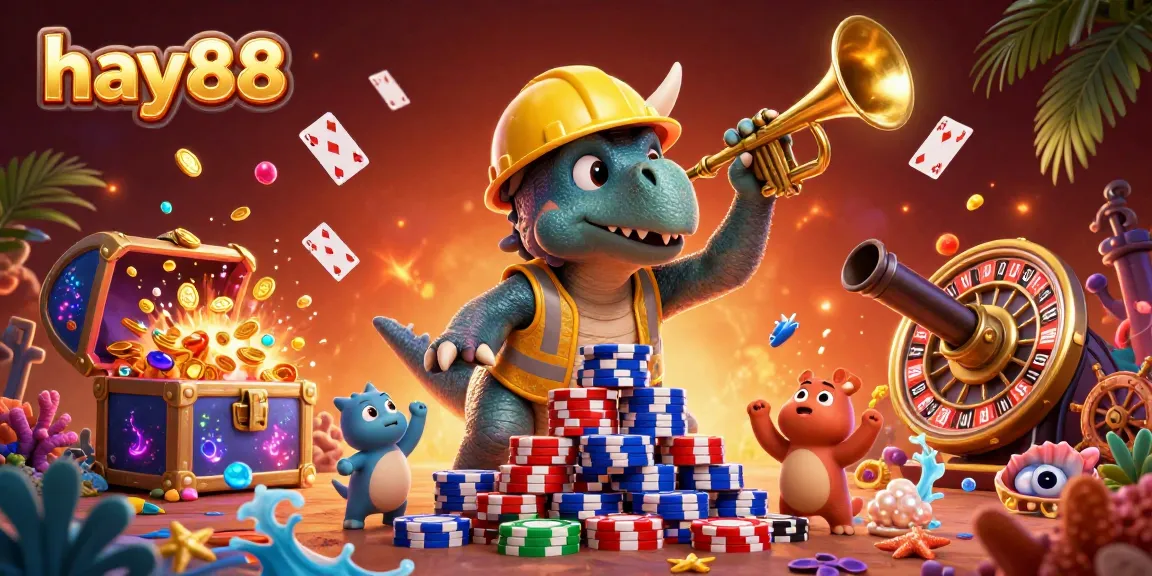 Experience thrilling wins at hay88 with a vibrant gambling scene featuring dynamic casino elements and cartoon characters.