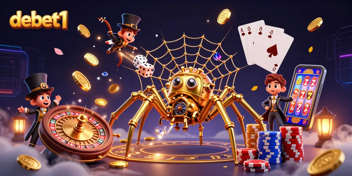 debet1 captures the thrill of gaming with a golden spider weaving its web of fortune.