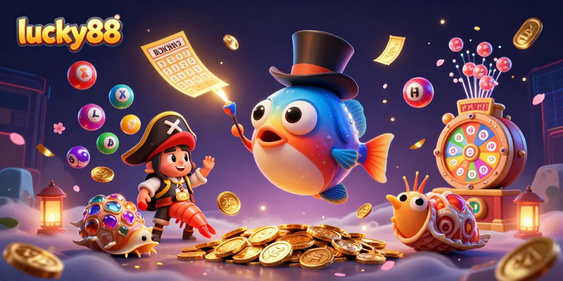 Experience the thrilling excitement of lucky88 with vibrant lottery balls and glowing characters!