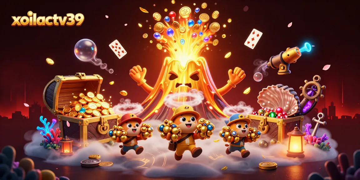 Experience thrilling wins at xoilactv39 with a vibrant illustration of casino elements and treasure.