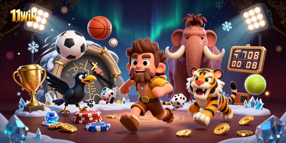Engage in thrilling games at 11WIN's prehistoric casino with vibrant elements and dynamic sports themes.