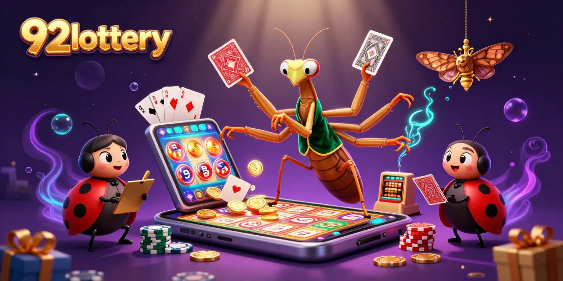 Engage in exciting lottery games at 92lottery with colorful coins, cards, and vibrant visuals.