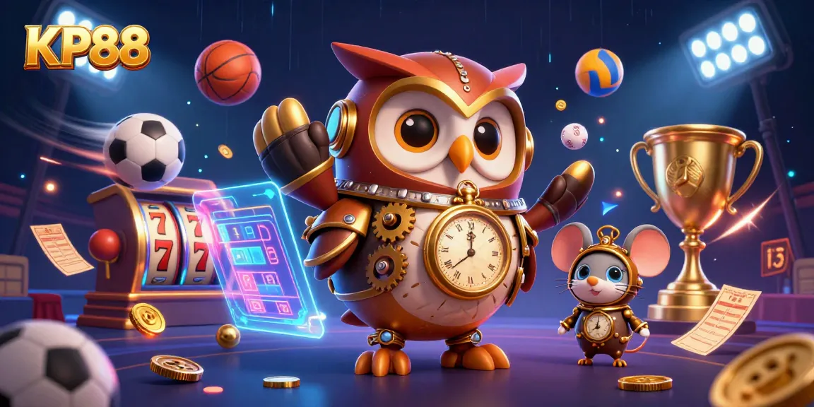 Experience thrilling casino adventures with KP88 in this vibrant 3D illustration.