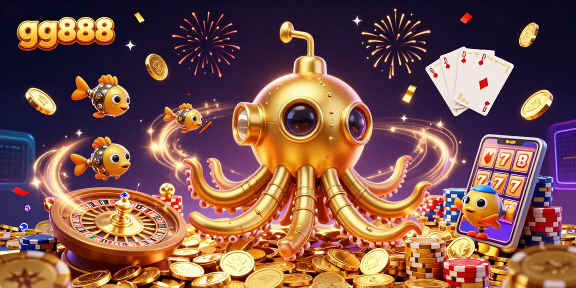 Engage with the thrill of gg888 as the golden kraken submarine interacts with coins and exhilarating casino elements.