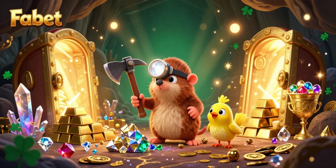 Experience the thrill of Fabet with treasure hunting moles and glamorous rewards in a dazzling casino scene.
